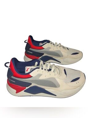 PUMA Mens Size 12 RS-X Hard Drive White Peacoat Red 369818-03